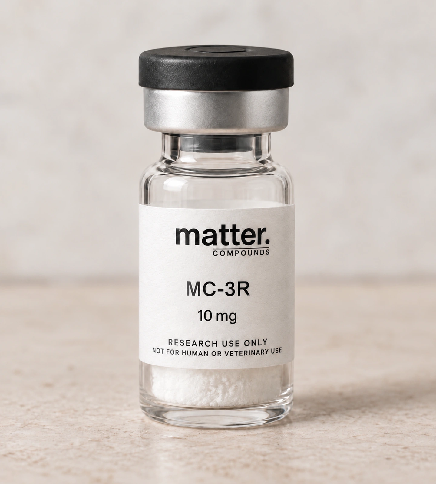 Matter Compounds research vial on pale limestone